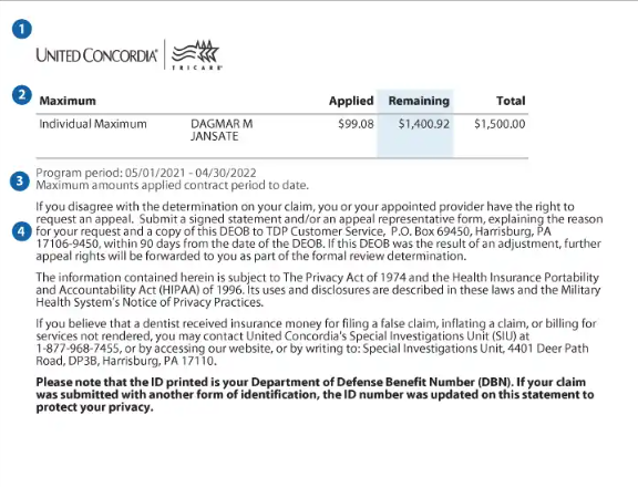 TRICARE Dental Program Explanation of Benefits - Page 3 TRICARE Dental Program Explanation of Benefits - Page 3